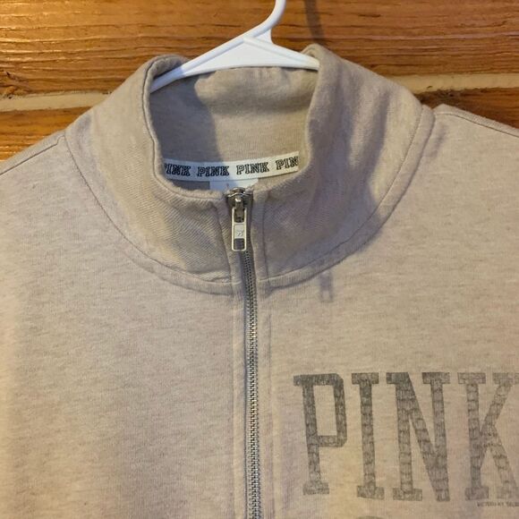 Victoria's Secret PINK Half Zip Heather Beige Tan Pullover Sweatshirt Sm… - Picture 11 of 12